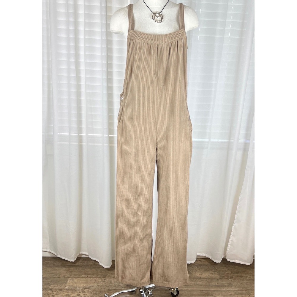 Women's Ribbed Corduroy Wide Leg Overalls Jumpsuit Small Tan Granola Cottage